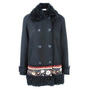 RED Valentino Embroidered Double Breasted Fur Coat